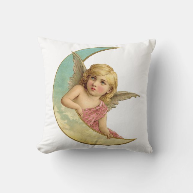 Vintage Angel on Crescent Moon Cushion (Front)