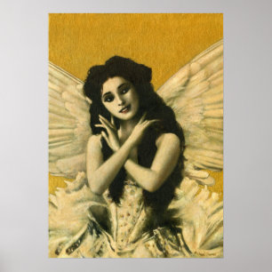 Vintage Angel On Gold Print