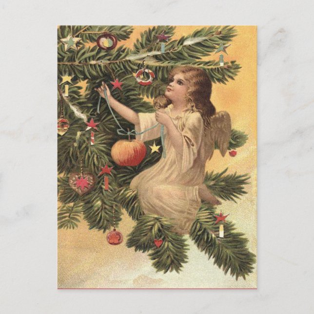 Vintage angel on tree Christmas Holiday Postcard (Front)