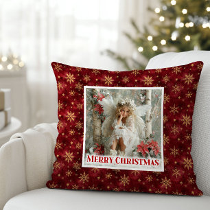 Vintage Angel Red Gold Holiday Accent Christmas Cushion