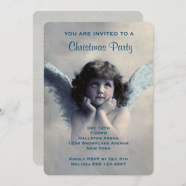 Vintage Angel Retro Christmas Party Invitation (Front/Back)