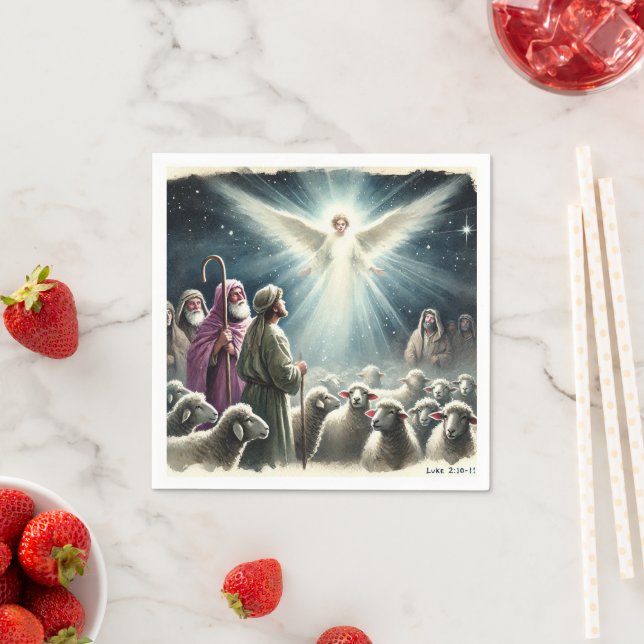 Vintage Angel & Shepherds Nativity Decoupage Napkin (Insitu)