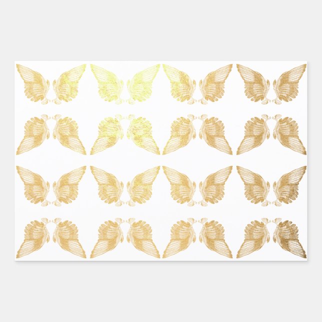 Vintage Angel Wings Foil Wrapping Paper Sheet (Front 3)