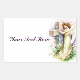 Vintage Angel With Christian Cross Rectangular Sticker