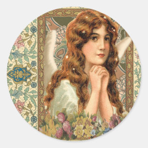 Vintage Angel with Flowers Classic Round Sticker