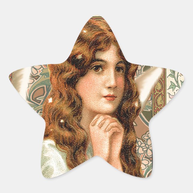 Vintage Angel with Flowers Star Sticker (Front)