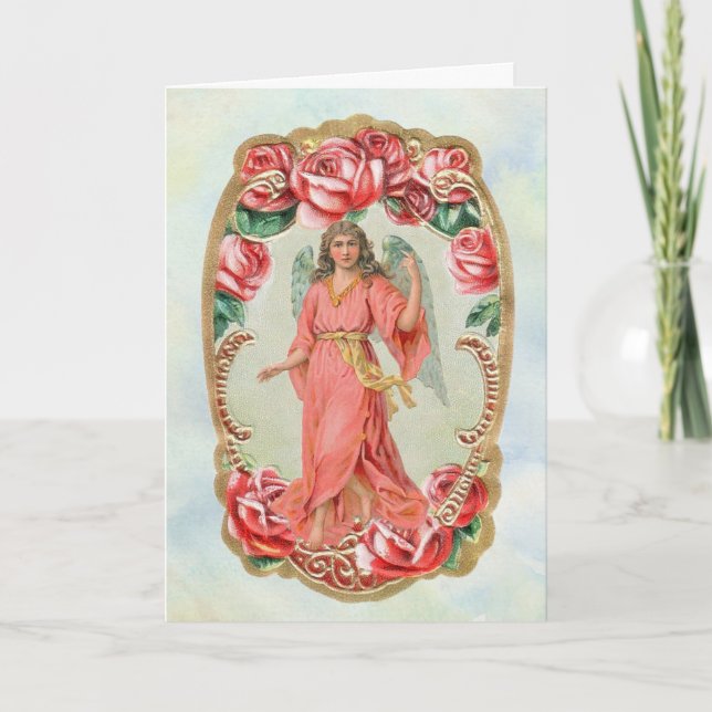 Vintage Angel With Roses Birthday Card (Front)