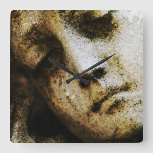 Vintage Angelic Statue Facial Square Wall Clock (Front)