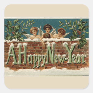 Vintage Angels A Happy New Year Square Sticker