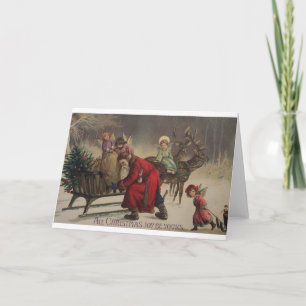 Vintage Angels And Santa Christmas Card