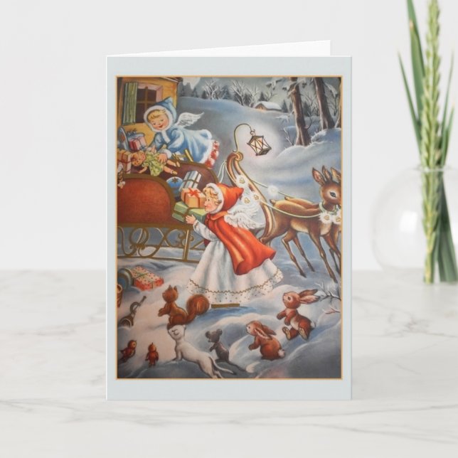 Vintage Angels and Toy Sleigh Christmas Card (Front)