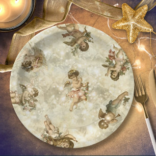 Vintage Angels Glittering Gold ID136 Paper Plate