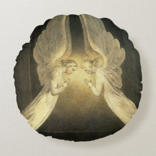 Vintage Angels Hovering Over Jesus Christ Round Cushion