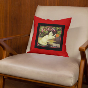 Vintage Angora White Cat Citrus Fruit Label Cushion