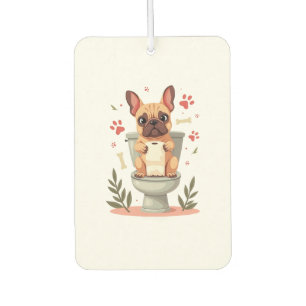 Vintage Angry French Bulldog Holding Toilet Paper  Car Air Freshener