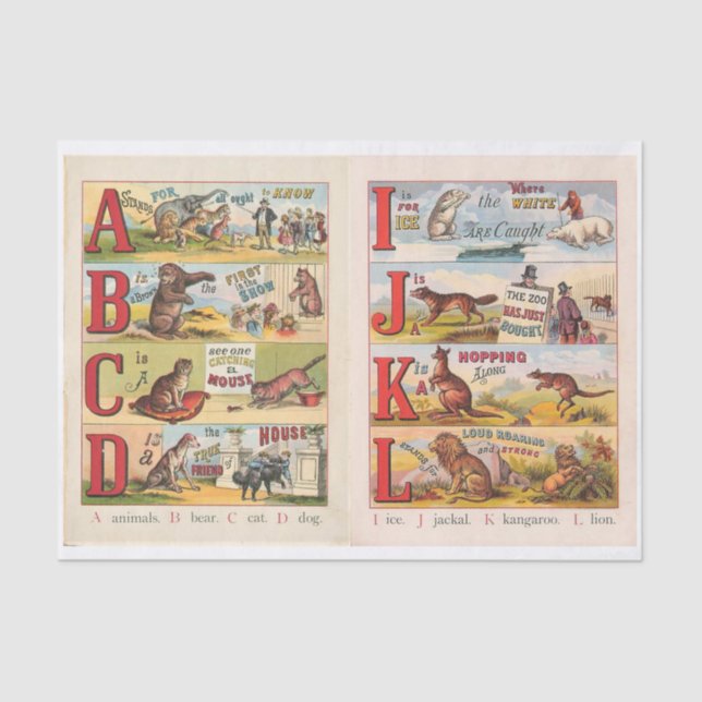 Vintage Animal Alphabet Illustrated Book Tissue Paper (Front)