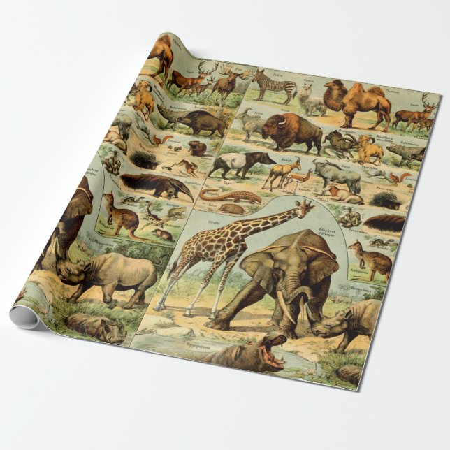 Vintage animal print African wildlife Wrapping Paper (Unrolled)