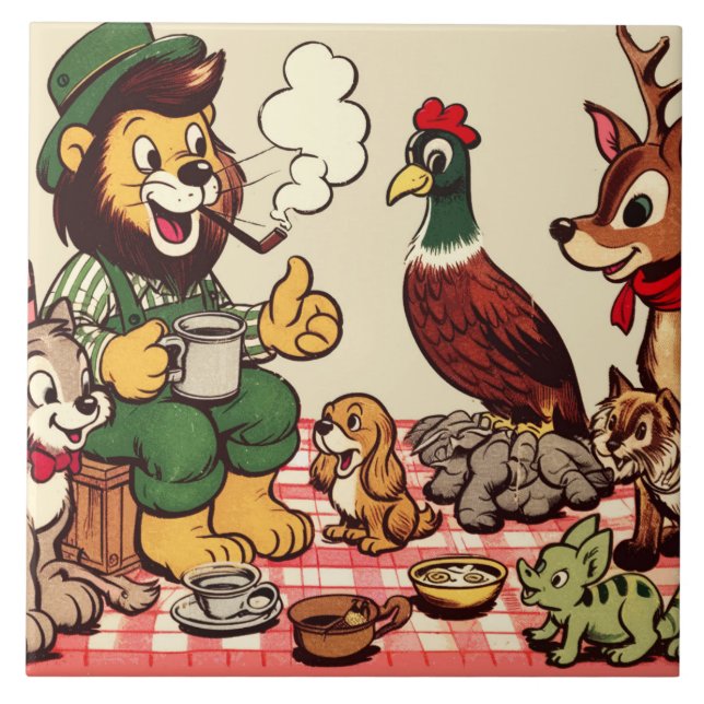 Vintage Animals Comics Ceramic Tile (Front)