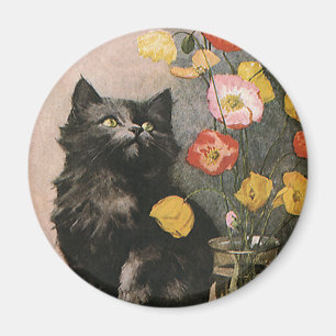 Vintage Animals, Cute Victorian Kitten and Flowers Magnet