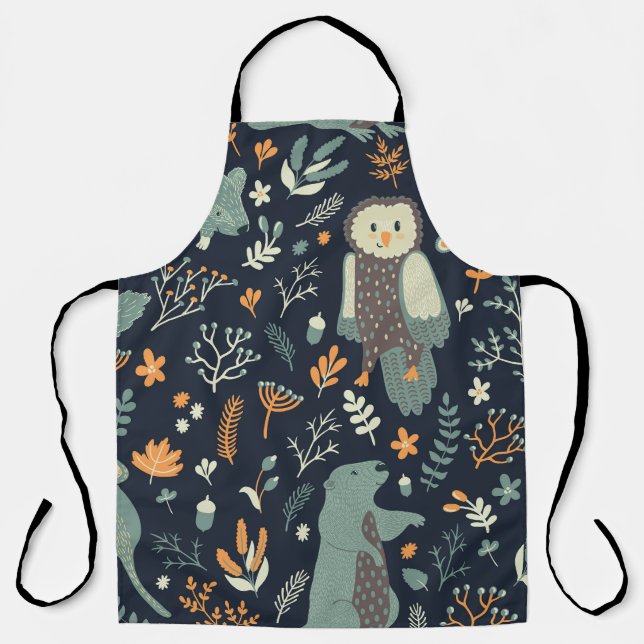 Vintage Animals Floral Seamless Texture Apron (Front)