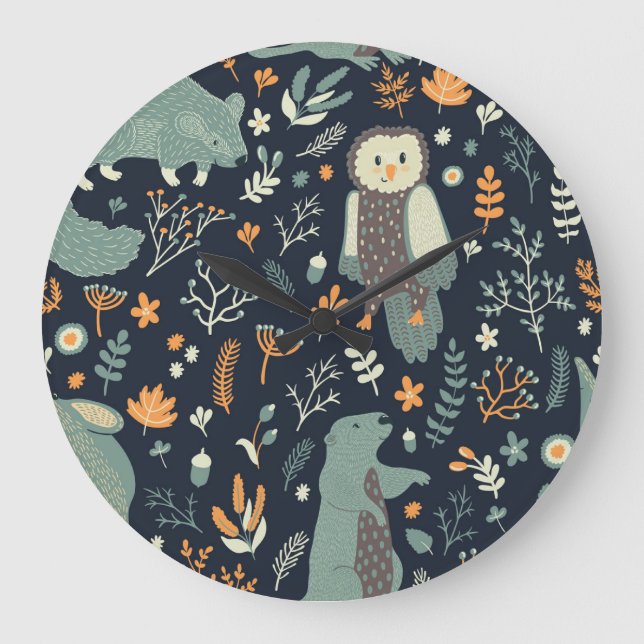 Vintage Animals Floral Seamless Texture Large Clock (Front)