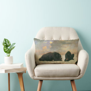 Vintage Animals, Grizzly Bears by Albert Bierstadt Lumbar Cushion