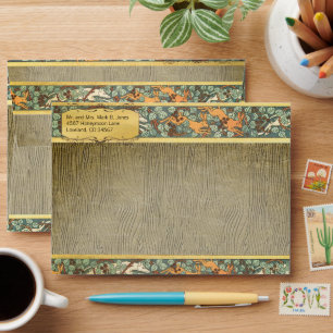 Vintage Animals Hunting Dogs Rabbits Wood Grain Envelopes