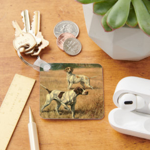 Vintage Animals, Pointer Dogs Hunting in a Field Key Ring