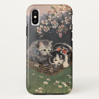 Vintage Animals, Tabby Cat or Kittens in a Hammock iPhone X Case