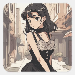 Vintage Anime LBD Sticker - Artistic Elegance