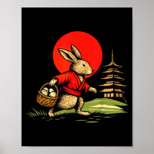 Vintage Anime Rabbit Easter Bunny Japanese Sun Art Poster