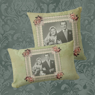 Vintage Anniversary Memory Roses Lace  Lumbar Cushion
