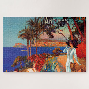 Vintage Antibes Cote D'Azur Travel Illustration Jigsaw Puzzle