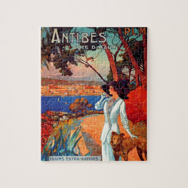 Vintage Antibes Cote D'Azur Travel Illustration Jigsaw Puzzle (Vertical)
