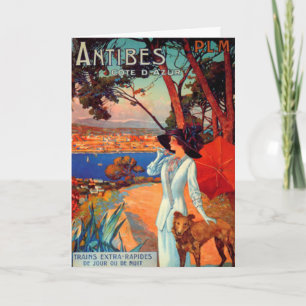 Vintage Antibes Cote D'Azur Woman & Dog Card