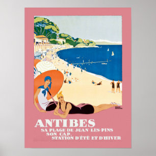 Vintage Antibes France Beach Vacation Travel Poster