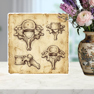 Vintage Antique Anatomical Vertebrae Illustration Ceramic Tile