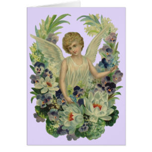 Vintage Antique angel Bouquet Flowers Card
