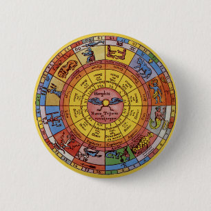 Vintage Antique Astrology, Celestial Zodiac Wheel 6 Cm Round Badge