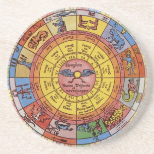 Vintage Antique Astrology, Celestial Zodiac Wheel Coaster
