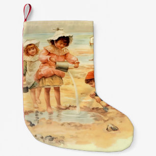 Vintage Antique Beach Boy Girl Children Fine Art Small Christmas Stocking