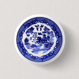 Vintage Antique Blue Willow Pattern circa 1790 3 Cm Round Badge
