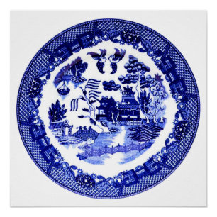 Vintage Antique Blue Willow Pattern circa 1790 Poster