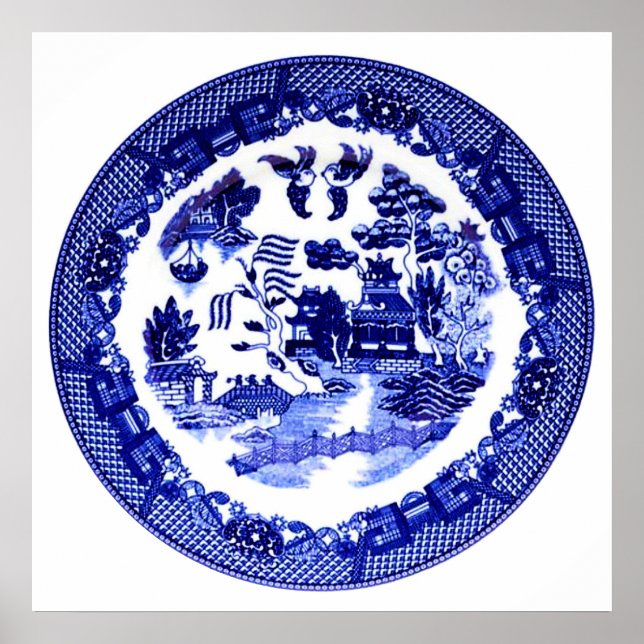 Vintage Antique Blue Willow Pattern circa 1790 Poster (Front)