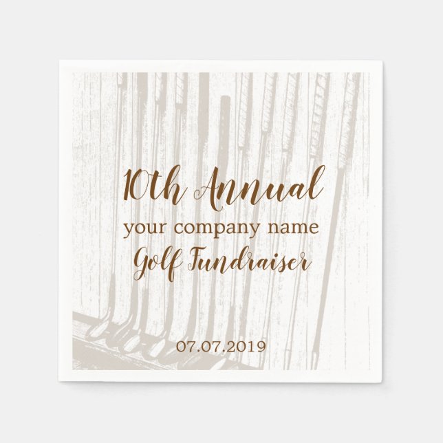 Vintage Antique Brown & White Golf Fundraiser Napkin (Front)