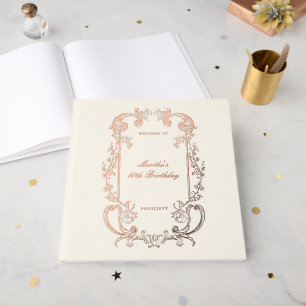 Vintage Antique Burgundy Floral Scroll Birthday Guest Book