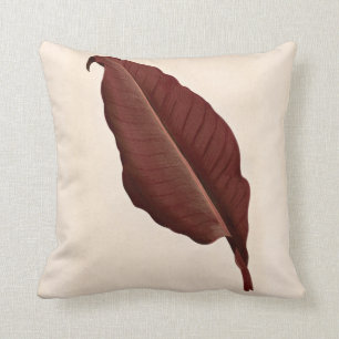 Vintage Antique Burgundy Red Tropical Leaf Cushion