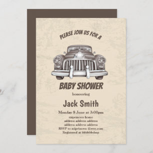 vintage,  antique car baby shower invitation