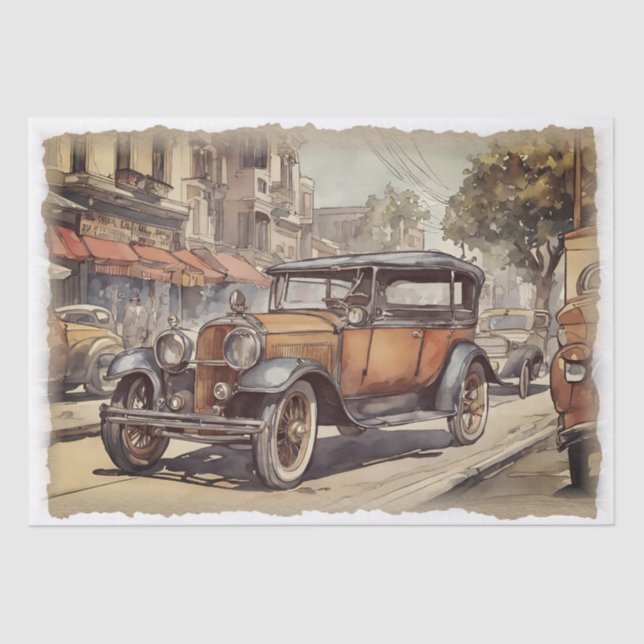 Vintage Antique Car Decoupage Tissue Paper (Front)