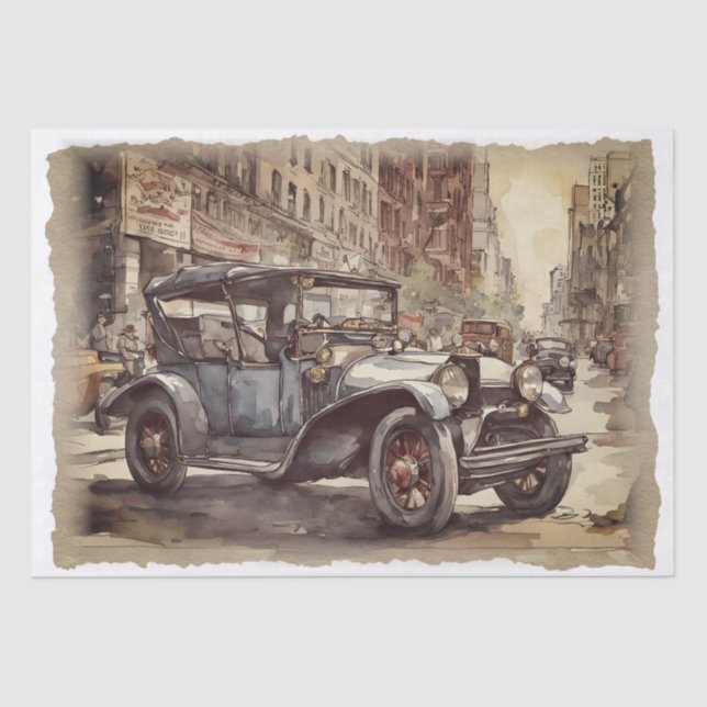Vintage Antique Car Decoupage Tissue Paper (Front)